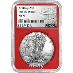 2018 $1 American Silver Eagle 3 pc. Set NGC MS70 ALS FDI Label Red White Blue