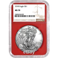2018 $1 American Silver Eagle 3 pc. Set NGC MS70 Brown Label Red White Blue