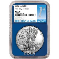 2018 $1 American Silver Eagle 3 pc. Set NGC MS70 FDI First Label Red White Blue