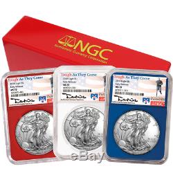 2018 $1 American Silver Eagle 3 pc. Set NGC MS70 TravisMills. Org ER Label Red Wh