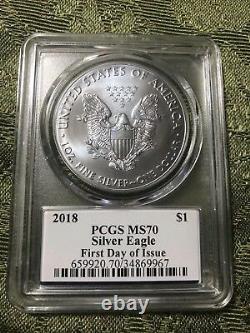 2018 $1 Silver Eagle PCGS MS70 First Day of Issue Donald Trump Label POP 150