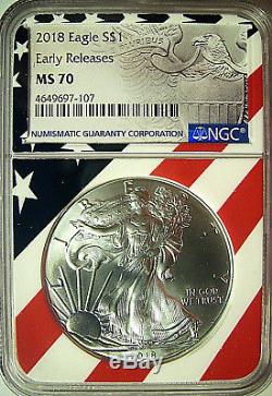 2018 American Silver Eagle $1 NGC MS 70 Limited Edition NGC Flag Core