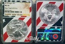 2018 American silver eagle MS70 NYE Limited Edition NGC Flag Core