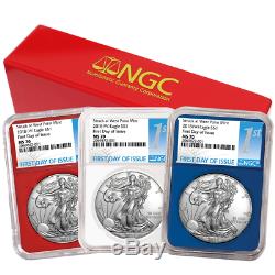2018 (W) $1 American Silver Eagle 3 pc. Set NGC MS70 FDI First Label Red White B