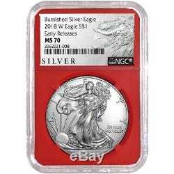 2018-W Burnished $1 American Silver Eagle 3pc. Set NGC MS70 ALS ER Label Red Whi