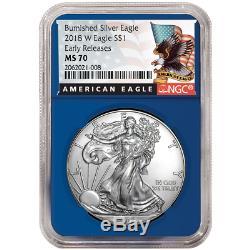 2018-W Burnished $1 American Silver Eagle 3pc. Set NGC MS70 Black ER Label Red W