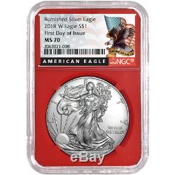 2018-W Burnished $1 American Silver Eagle 3pc. Set NGC MS70 FDI Black Label Red