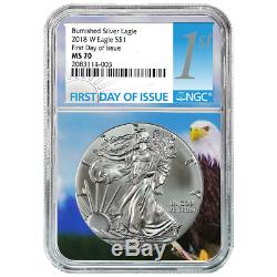 2018-W Burnished $1 American Silver Eagle NGC MS70 FDI First Eagle Core