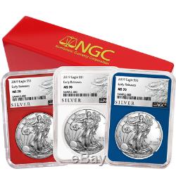 2019 $1 American Silver Eagle 3 pc. Set NGC MS70 ALS ER Label Red White Blue