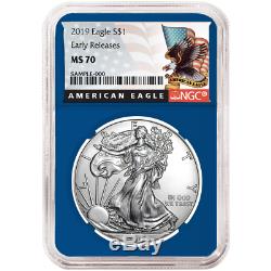 2019 $1 American Silver Eagle 3 pc. Set NGC MS70 Black ER Label Red White Blue