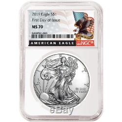 2019 $1 American Silver Eagle 3 pc. Set NGC MS70 Black FDI Label Red White Blue