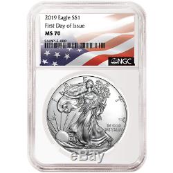 2019 $1 American Silver Eagle 3 pc. Set NGC MS70 FDI Flag Label Red White Blue
