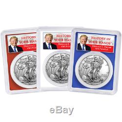 2019 $1 American Silver Eagle 3pc. Set PCGS MS69 Trump Label Red White Blue