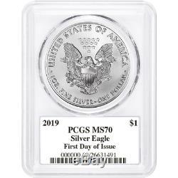 2019 $1 American Silver Eagle 3pc. Set PCGS MS70 FDOI Trump Label Red White Blue