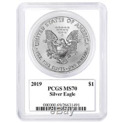 2019 $1 American Silver Eagle 3pc. Set PCGS MS70 Trump Label Red White Blue