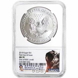 2019 $1 American Silver Eagle NGC MS70 FDI ASF 1 of 500 Jim Lovell Signature Lab