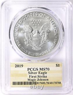 2019 $1 Silver American Eagle First Strike PCGS MS70 (Magic Johnson Hand Signed)