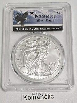 2019-2020 $1 American Silver Eagle PCGS MS70 Bald Eagle Label, Set Of 2 Coins