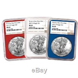 2019 (W) $1 American Silver Eagle 3 pc. Set NGC MS69 Brown Label Red White Blue
