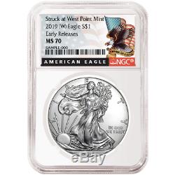 2019 (W) $1 American Silver Eagle 3 pc. Set NGC MS70 Black ER Label Red White Bl