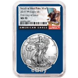 2019 (W) $1 American Silver Eagle 3 pc. Set NGC MS70 Blue ER Label Red White Blu