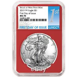 2019 (W) $1 American Silver Eagle 3 pc. Set NGC MS70 FDI First Label Red White B