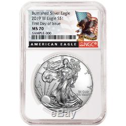 2019-W Burnished $1 American Silver Eagle 3pc. Set NGC MS70 FDI Black Label Red