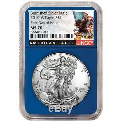 2019-W Burnished $1 American Silver Eagle 3pc. Set NGC MS70 FDI Black Label Red