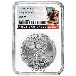 2020 $1 American Silver Eagle 3pc. Set NGC MS70 Black ER Label Red White Blue