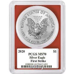 2020 $1 American Silver Eagle 3pc. Set PCGS MS70 FS Trump Label Red White Blue