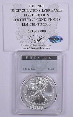 2020 American Silver Eagle PCGS MS70 Premier Label First Edition 1 of 2000