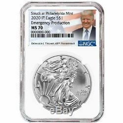 2020 (P) $1 American Silver Eagle 3 pc. Set NGC MS70 Emergency Production Trump L
