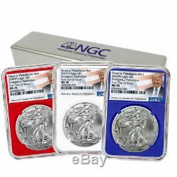 2020 (P) $1 American Silver Eagle 3pc. Set NGC MS70 Emergency Production FDI Tru