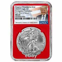 2020 (P) $1 American Silver Eagle NGC MS69 Emergency Production FDI Trump Label