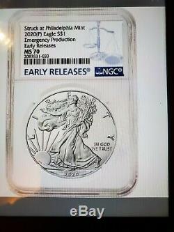 2020 (P) $1 American Silver Eagle NGC MS70 Early Releases Emergency Production