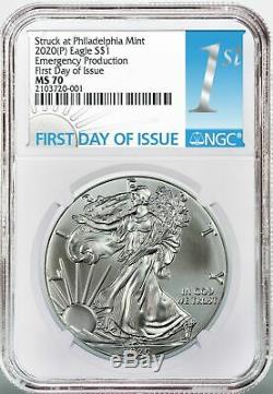2020 (P) $1 American Silver Eagle NGC MS70 Emergency Production 1st Day Issue