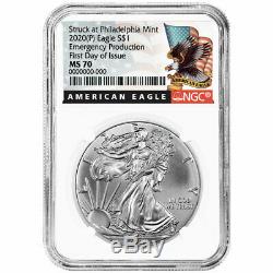 2020 (P) $1 American Silver Eagle NGC MS70 Emergency Production Black FDI Label