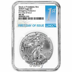 2020 (P) $1 American Silver Eagle NGC MS70 Emergency Production FDI First Label