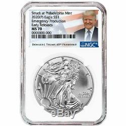 2020 (P) $1 American Silver Eagle NGC MS70 Emergency Production Trump ER Label