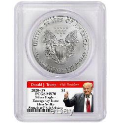 2020 (P) $1 American Silver Eagle PCGS MS70 Emergency Production Trump 2020 FS L