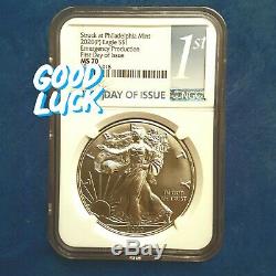 2020 P American Eagle MS70 Emergency ProductionRAREFirst day issue1st Label