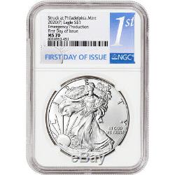 2020-(P) American Silver Eagle NGC MS70 First Day Issue Emergency Production