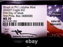2020(P) American Silver Eagle ms70 FDOI 1ST MONSTER BOX JOHN MERCANTI FLAG LABEL