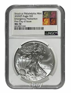 2020 (P) NGC MS70 Emergency Production First Day of Issue American Silver Eagle