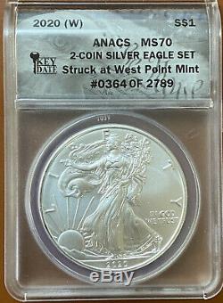 2020 P & W American Silver Eagle Emergency Issue ANACS MS-70 Dollar 2 Coin Set