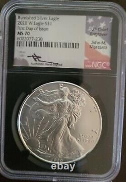 2020 W Burnish American Silver Eagle NGC MS70 First Day of Issue Mercanti Label