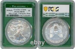 2020 (p) Silver American Eagle Emergency Pcgs Ms70 First Day Of Issue Green