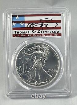 2021 $1 American Silver Eagle 1oz PCGS MS70 FDOI Thomas Cleveland Flag Label