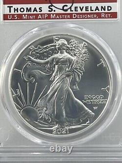 2021 $1 American Silver Eagle 1oz PCGS MS70 FDOI Thomas Cleveland Flag Label