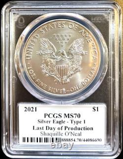 2021 $1 American Silver Eagle 1oz PCGS MS70 FS Legends of Life Shaquille O'Neal